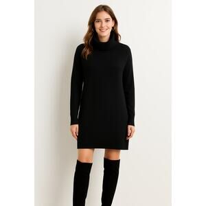 H&M Sweater Dress Women Large Black Long Sleeve Turtleneck Oversized Soft Knit